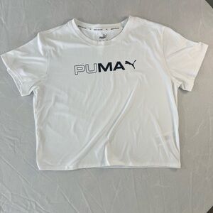 Puma Womens Large White Logo T Shirt Athletic Short Sleeve Casual Tee
